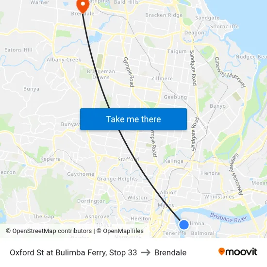 Oxford St at Bulimba Ferry, Stop 33 to Brendale map