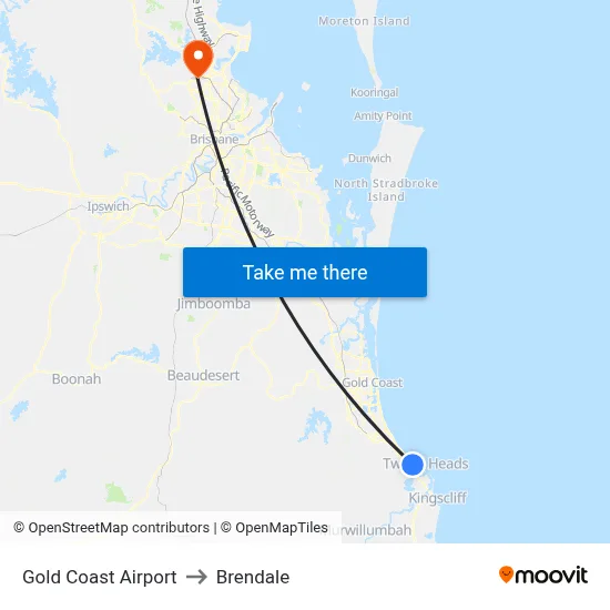 Gold Coast Airport to Brendale map