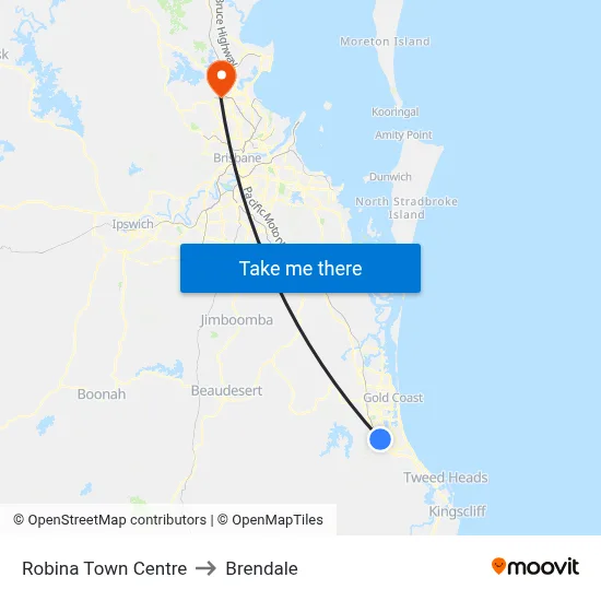 Robina Town Centre to Brendale map