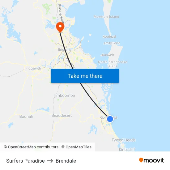 Surfers Paradise to Brendale map