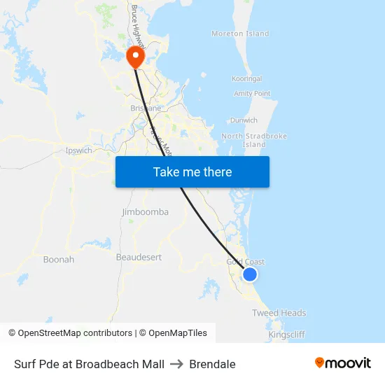 Surf Pde at Broadbeach Mall to Brendale map