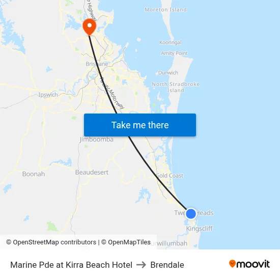Marine Pde at Kirra Beach Hotel to Brendale map
