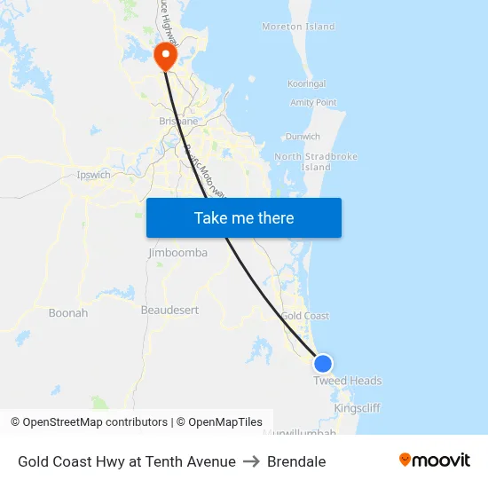 Gold Coast Hwy at Tenth Avenue to Brendale map