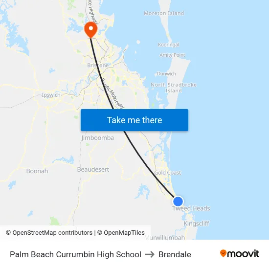 Palm Beach Currumbin High School to Brendale map