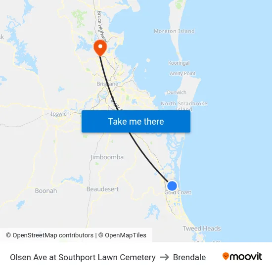 Olsen Ave at Southport Lawn Cemetery to Brendale map