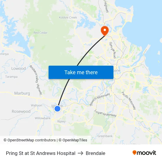Pring St at St Andrews Hospital to Brendale map