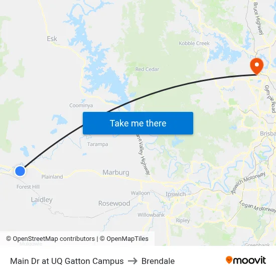 Main Dr at UQ Gatton Campus to Brendale map