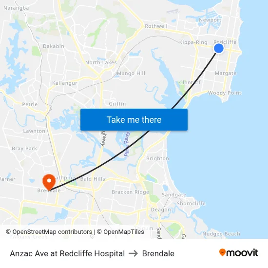 Anzac Ave at Redcliffe Hospital to Brendale map