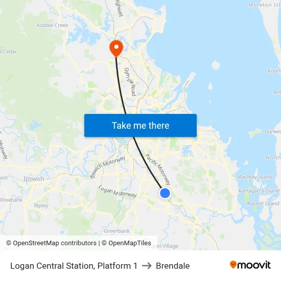Logan Central Station, Platform 1 to Brendale map