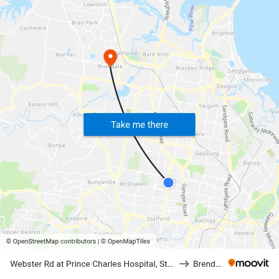 Webster Rd at Prince Charles Hospital, Stop 38 to Brendale map