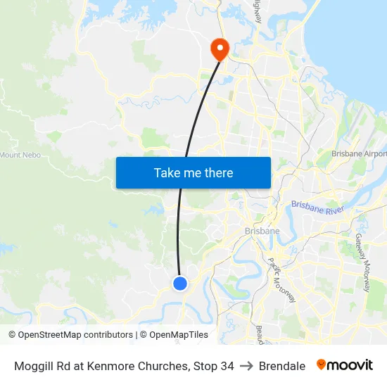 Moggill Rd at Kenmore Churches, Stop 34 to Brendale map
