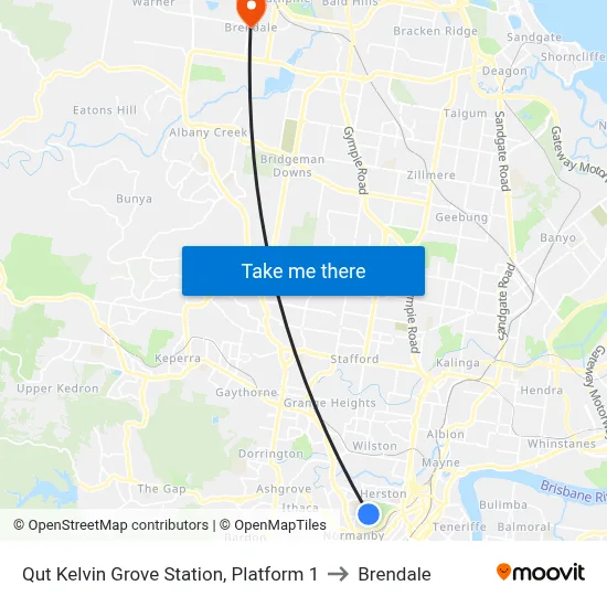 Qut Kelvin Grove Station, Platform 1 to Brendale map
