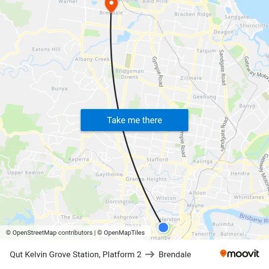 Qut Kelvin Grove Station, Platform 2 to Brendale map
