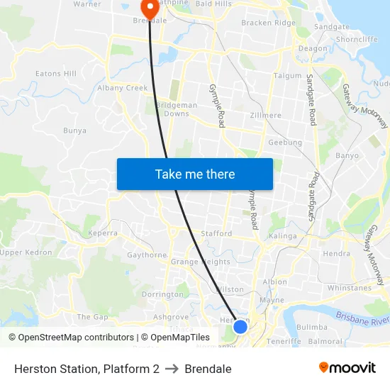 Herston Station, Platform 2 to Brendale map