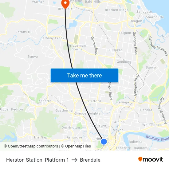 Herston Station, Platform 1 to Brendale map