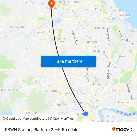 RBWH Station, Platform 2 to Brendale map