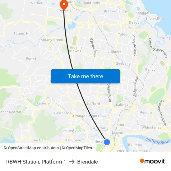 RBWH Station, Platform 1 to Brendale map
