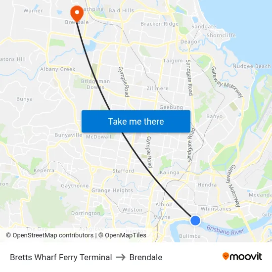 Bretts Wharf Ferry Terminal to Brendale map