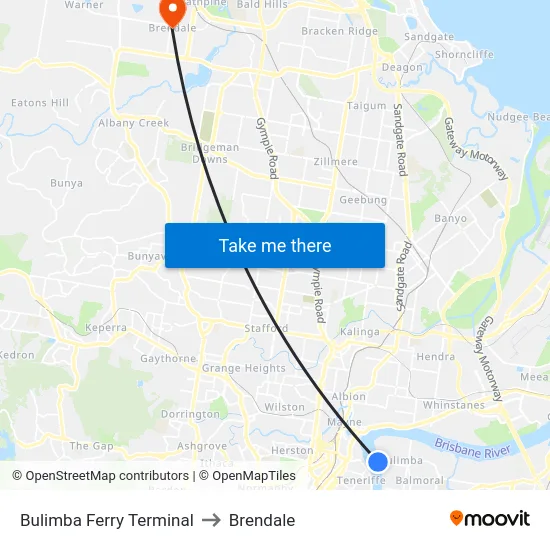 Bulimba Ferry Terminal to Brendale map