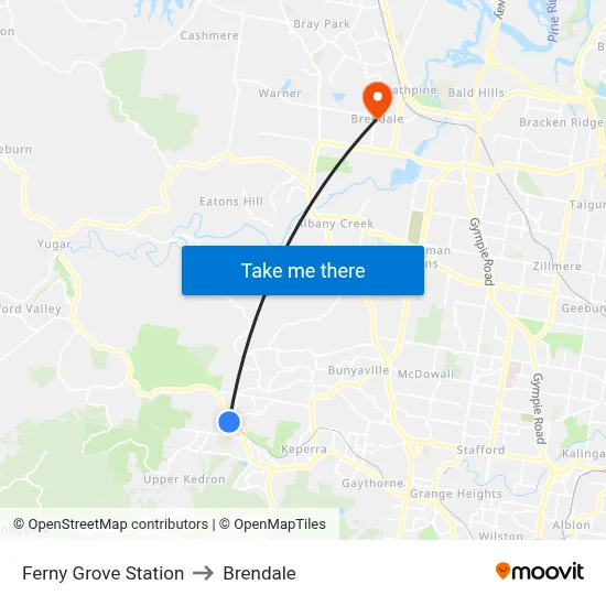 Ferny Grove Station to Brendale map