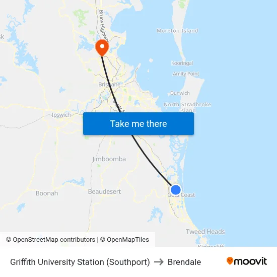Griffith University Station (Southport) to Brendale map