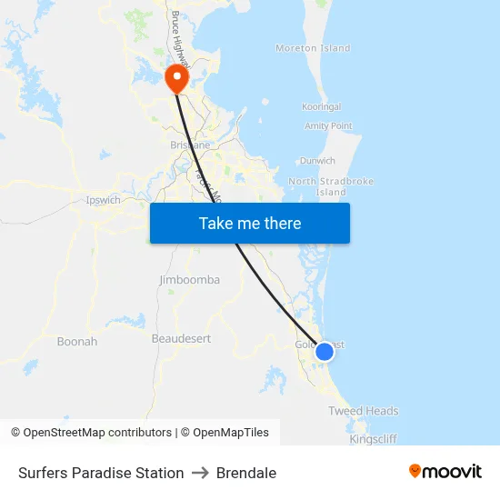 Surfers Paradise Station to Brendale map