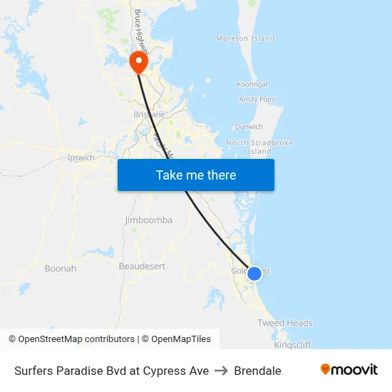 Surfers Paradise Bvd at Cypress Ave to Brendale map