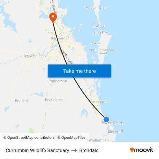 Currumbin Wildlife Sanctuary to Brendale map