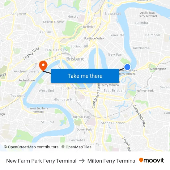 New Farm Park Ferry Terminal to Milton Ferry Terminal map
