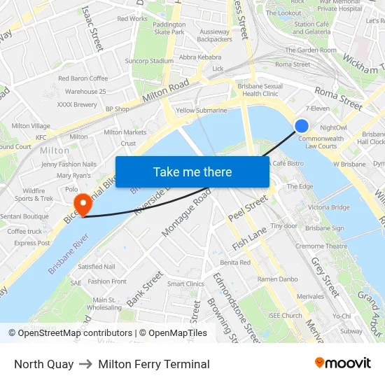 North Quay to Milton Ferry Terminal map
