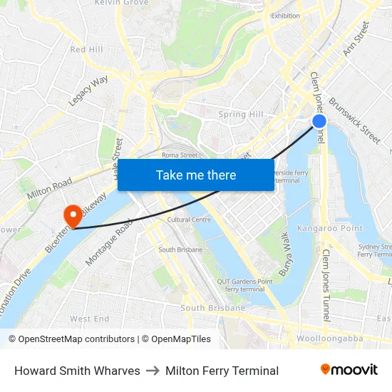 Howard Smith Wharves to Milton Ferry Terminal map
