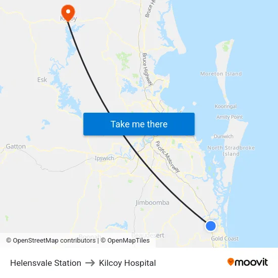 Helensvale Station to Kilcoy Hospital map