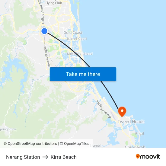 Nerang Station to Kirra Beach map