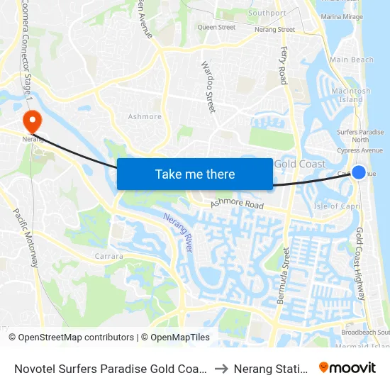 Novotel Surfers Paradise Gold Coast to Nerang Station map