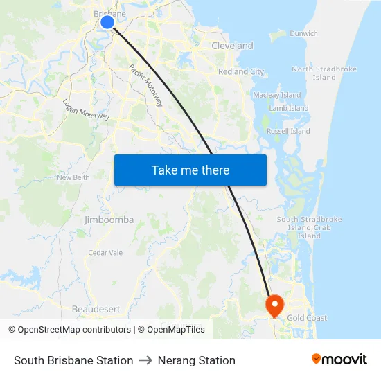 South Brisbane Station to Nerang Station map