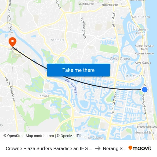 Crowne Plaza Surfers Paradise an IHG Hotel Gold Coast to Nerang Station map