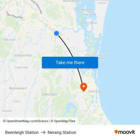 Beenleigh Station to Nerang Station map