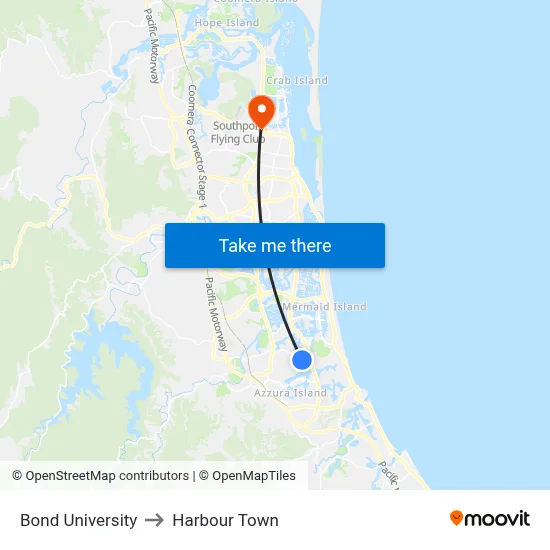 Bond University to Harbour Town map
