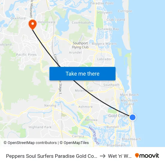 Peppers Soul Surfers Paradise Gold Coast to Wet 'n' Wild map