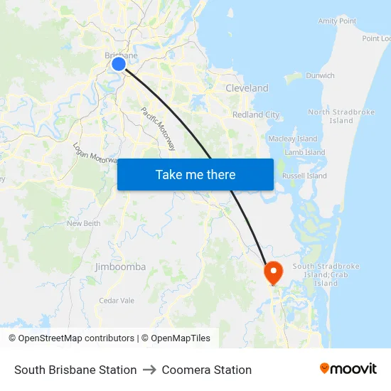 South Brisbane Station to Coomera Station map