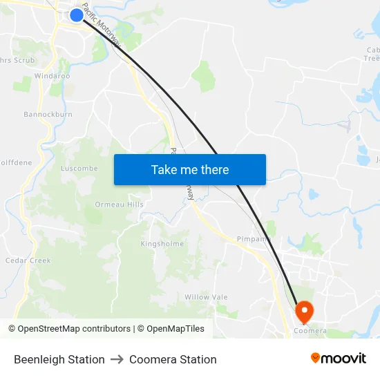 Beenleigh Station to Coomera Station map