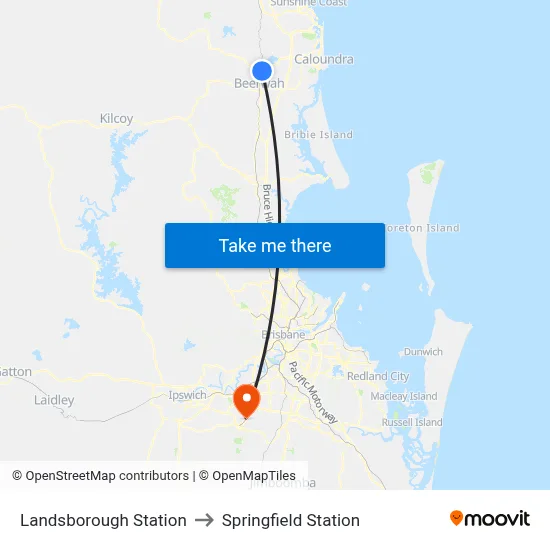 Landsborough Station to Springfield Station map