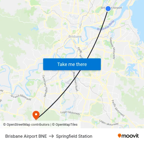 Brisbane Airport BNE to Springfield Station map