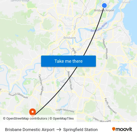Brisbane Domestic Airport to Springfield Station map