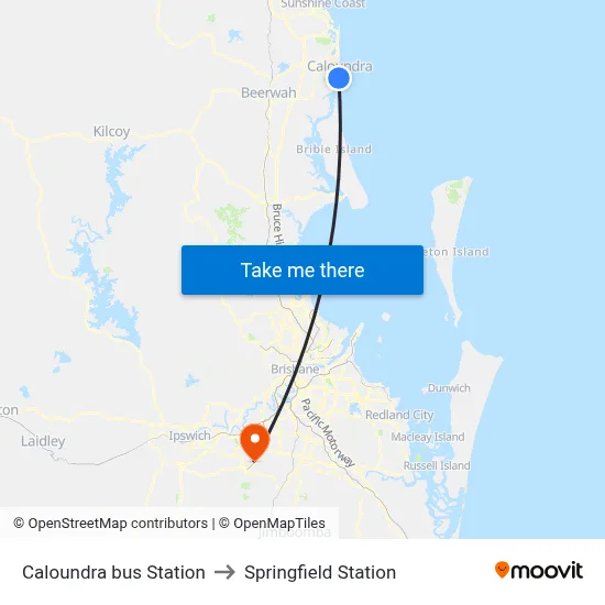 Caloundra bus Station to Springfield Station map