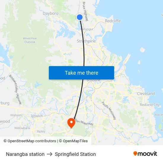 Narangba station to Springfield Station map