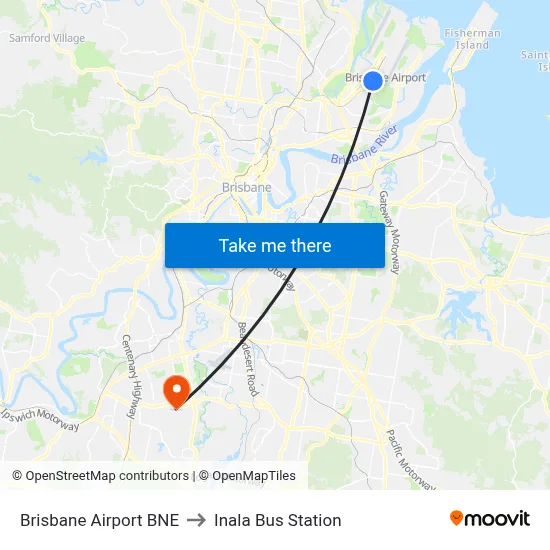 Brisbane Airport BNE to Inala Bus Station map