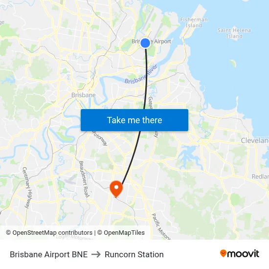 Brisbane Airport BNE to Runcorn Station map