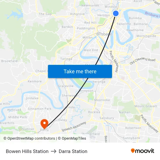 Bowen Hills Station to Darra Station map