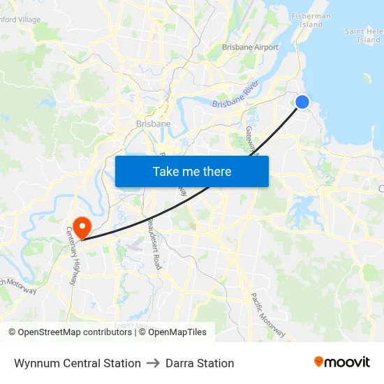 Wynnum Central Station to Darra Station map